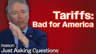Rand Paul on a red background with the caption "Tariffs: Bad for America" | Illustration: John Osterhoudt