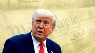 A picture of Trump with the U.S. Constitution in the background | Illustration: Eddie Marshall | Zimmytws | Thomas Hertwig | Dreamstime.com | Francis Chung | Pool via CNP | CNP| Polaris |Newscom